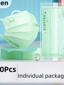 50pcs Disposable 3-Ply Macaroon Colored Face Masks, Breathable Adult Protective Mask With Individual Packaging - Multicolor - View 10