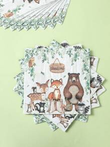 40pcs/Set Woodland Forest Theme Tableware Set, Jungle Animal Theme Birthday Party Decorative Disposable Tableware, Babe Shower Party Supplies Tableware, For Woodland Cute Cartoon Animal Birthday Holiday Family Party Decoration Supplies, Jungle Animal Party Decoration Disposable Tableware, Includes 8pcs 7inch Disposable Plates & 8pcs 9inch Disposable Paper Plates & 8pcs Paper Cups& 16pcs Napkins