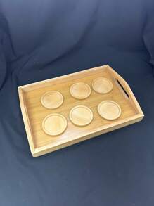 Food/Drink Handles Tray + 6pcs Coasters Set