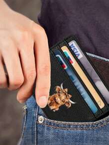 1pc Multi Compartment Ultra-Thin Card Holder With Highland Cow Pattern Holding A Small Calf With Sunflower Flowers Carrying This Leopard Print Bow Pink Bow Daily Bank Card Id Card Manager And Protective Case Simple Design Lightweight Multi-Layer Portable Coin Pocket Small Wallet Suitable For Driver's License For Men Wallet Mini Wallet Purse Wallet Card Wallet - Black - View 3