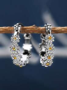 1 par de elegantes pendientes de margaritas pequeñas de plata de ley 925, elegantes pendientes para mujer, joyería fina para mujer, regalo de fiesta, uso diario