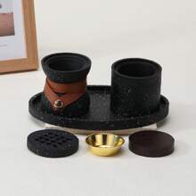 A Three Pieces Minimalist Incense Burner. Unique Design With Leather Straps. Aromatherapy Supplies. Suitable For Home Decoration, Bedroom, Living Room, Reception Room, Yoga Room, Studio, Restaurant, Party, Atmosphere Scene Decoration Supplies, Desktop Ornaments, Festival Supplies, Can Be Used As Gifts Birthday Graduation