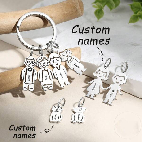 1 pièce Porte-clés personnalisé, porte-clés personnalisé avec nom, porte-clés personnalisé en acier inoxydable pour hommes et femmes avec 1 à 5 pendentifs d'enfants, cadeau de porte-clés de famille personnalisé, cadeau de fête des mères, cadeau de fête des pères
