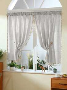 1pc Linen Material Modern Linen Voile Curtain - Japanese Linen Style, Rod Pocket Design, Suitable For Living Room And Bedroom - Sheer And Filtering Curtain, Living Room Curtain, Bedroom Curtain - Light Grey - View 2