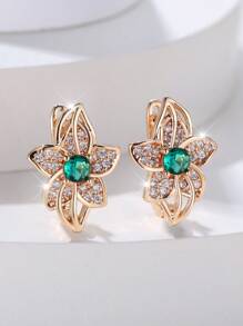 1 Pair Cute Multi-Color Cubic Zirconia Flower Hoop Earrings, Charming Wedding Jewelry Gift For Women