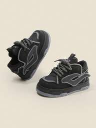 1 paar kinderschoenen met gekruiste veters, ronde neus, dikke zool, platte zachte onderkant, schattige sportschoenen, veelzijdige casual sneakers geschikt voor alle seizoenen