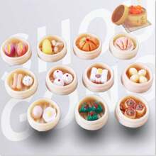 Miniature Steamed Bun Decorative Toy Food, New Simulation Small Steamer Bread Food Model, Tiny Steamer Recognition Miniature Supermarket Food Snack Dumpling Kitchen Decor, Play House Toys For Festival Gifts - Multicolor - View 7