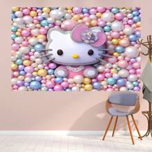 Sanrio 1 pièce Bannière décorative d'arrière-plan pour fête d'anniversaire avec chat boule de dessin animé mignon. Parfait pour décorer une salle de fête ou une chambre à coucher. Accessoires pour photobooth thème de dessin animé. Taille: 82,7 * 59,1 * 39,4 / 39,4 * 29,5 pouces