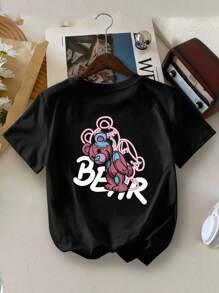 Young Boy Casual YongBoy Graphic Glow Bear Print Round Neck T-Shirt, Summer