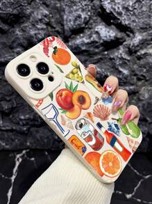 夏季手机壳 Iphone1pc 水果饮料图案保护手机壳，全覆盖，防摔，防指纹，兼容 - 彩色 - 查看 4