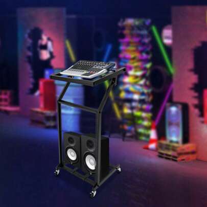 16U Rack Professional DJ Equipment Stand Studio Mixer Case Rolling Cart DJ Metal