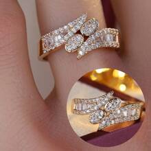 1 pieza Anillo de mujer de moda y lujo, talla grande reciente y talla grande vendido, con piedras de circonita sintética, accesorio diario de estilo simple