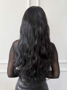 Peluca con diadema de cabello ondulado de 24 pulgadas de longitud "JENNIFER", accesorios de peluca sintética con diadema (diademas disponibles en varios modelos), pieza de cabello natural liso, media peluca (negro, castaño claro) - Negro - Ver 6