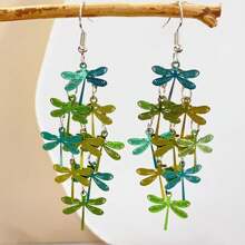 新款 1 对时尚简约波西米亚流苏挂钩，绿蜻蜓长耳环，母亲节、节日、生日礼物、日常佩戴、精美珠宝、女士耳环 - 墨綠色 - 查看 9
