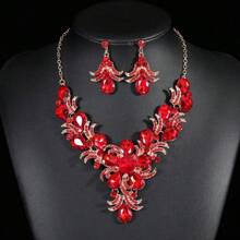 1 set de bijoux pour femme, collier et boucles d'oreilles 3 pièces, mariée, fête, mariage, ensemble de luxe à strass étincelants à la mode