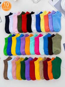 10/20 Pares de Meias Curtas Coloridas Tipo Doce para Mulheres, Elásticas e Confortáveis em Cores Sólidas, Macias e Versáteis, Adequadas para Uso Diário, Primavera/Verão