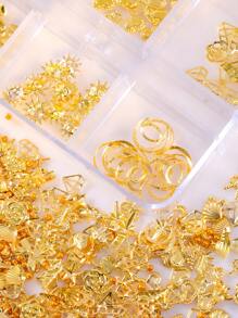 6-Grid Box Nail Rivet Decoration Accessories Golden Hollow Shape Decoration Shell Conch, Crescent Star And Heart-Shaped Diamond Crown For DIY Nail Decoration Handmade Creative Accessories