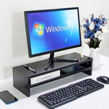 Computer Monitor Base Heightening Desk Keyboard Storage Storage Extended Thick Double-Layer Wooden Bracket Student Dormitory Desktop Storage Rack,Makeup Organizer,Organizer,Storage Organizer,Skin Care Organizer,Office Storage,Stationery Organiser,Nail Storage,Bedroom Decor - Multicolor - View 11