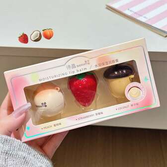 CIOV Set de 3 bálsamos labiales hidratantes y reparadores con sabor a fresa, melocotón y piña, ideal para mujeres y estudiantes. El mejor regalo para el Día de San Valentín