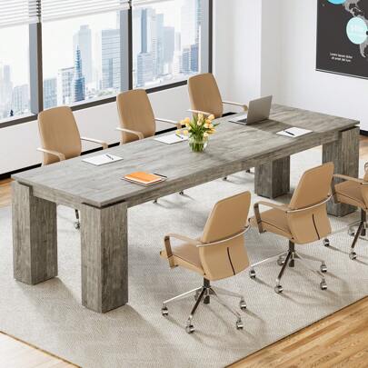  Tribesigns 7 Ft Extra Long Conference Table, 86-Inch Office Meeting Room Table, Modern Industrial Rectangle Gray Seminar Desk For 8