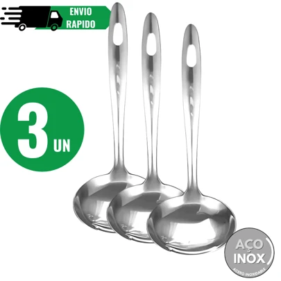 Conjunto de 3 Conchas Sopa Feijão Caldos Em Inox Media 23cm para cozinha Utensílios de cozinha duráveis