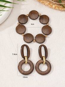 1 Set Of Fashionable New Version Ins Retro Matte Elegant Personalized Street Shot Round Wooden Hand-Woven Beaded Bracelet + Earring Jewelry Set