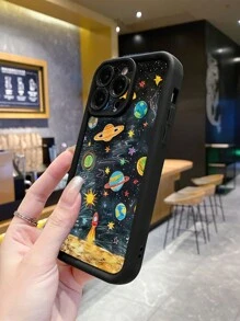 1pc Colorful Pixel Galaxy Pattern Shockproof Thick TPU Protective Phone Case, Luxurious Black, Compatible With IPhone 16 Waterproof Anti-Fall Scratch Resistant - Black - View 4