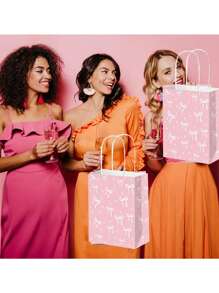 2/8PCS Chic Pink Bow Party Favor Bags, Elegant Paper Gift Bags, Unique Double-Sided Design, Perfect For Weddings, Teen Parties, Birthdays, Mother's Day Gift Packaging Bags And Celebrations