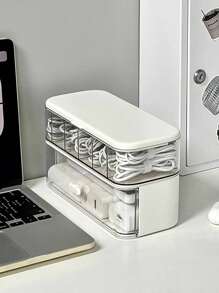 1pc Desktop Data Cable Storage Artifact Mobile Phone Charger Charging Cable Sorting Grid Winder Power Cord Storage Box - White - View 8