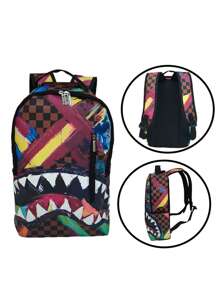 Mochila con diseño de boca de tiburón, bolsa esencial con gran capacidad y bolsillos de moda para amantes, viajes y vacaciones, otoño/invierno - Marrón - Ver 6