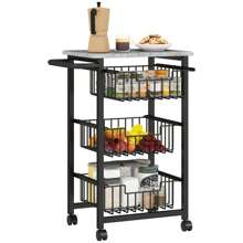 HOMCOM 3-Tier Kitchen Island On Wheels, Rolling Kitchen Storage Trolley With 3 Pull-Out Mesh Baskets, Mobile Utility Serving Cart, Light Grey - Light Grey - View 2
