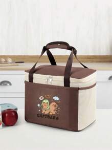 1pc Insulated Lunch Bag, Made Of Polyester With Aluminum Foil Lining, Large Capacity Tote Bag, Suitable For Work Commute, Picnic - Multicolor - View 10