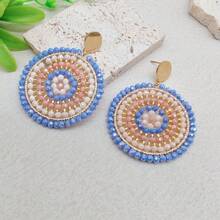 Pendientes de moda de estilo bohemio hechos a mano con diseño circular, pendientes de botón de acero inoxidable adecuados para uso diario o de fiesta de las mujeres