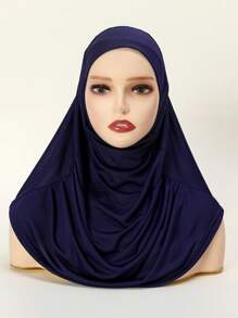 1pc Women Casual Soft Solid Muslim Prayer Pleated Headscarf, Headscarf, Inner Cap Pullover Hijab, Elastic & Versatile For Abaya
