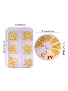 6-Grid Box Nail Rivet Decoration Accessories Golden Hollow Shape Decoration Shell Conch, Crescent Star And Heart-Shaped Diamond Crown For DIY Nail Decoration Handmade Creative Accessories