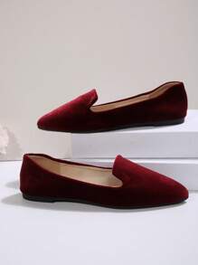 Women's Pointed Toe Colorful Pattern Flat Loafers, New Autumn Outdoor Daily Comfortable Casual Slip-On Canvas Soft Bottom Work Driving Shoes, Versatile Flat Shoes, Random Pattern Designs - Burgundy Velvet - View 7