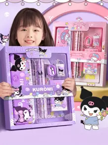 Sanrio Set de caja de regalo con personaje de dibujos animados de Sanrio Hello Kitty y Kuromi, incluye lápiz, cuaderno, sacapuntas, estuche de lápices, regla y borrador, , regalos de vuelta a la escuela