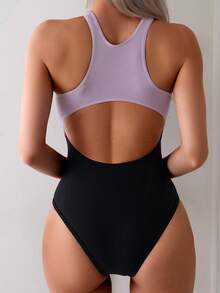 New One-Piece Swimsuit For Women, Sports Training Swimwear, For Summer Beach Vacation - Black - View 2