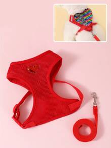 1pc Shiny Heart-Shaped Pet Harness With Pocket, Breathable & Comfortable Material, Sturdy Buckle, Suitable For Small To Medium Cats And Dogs, With Leash