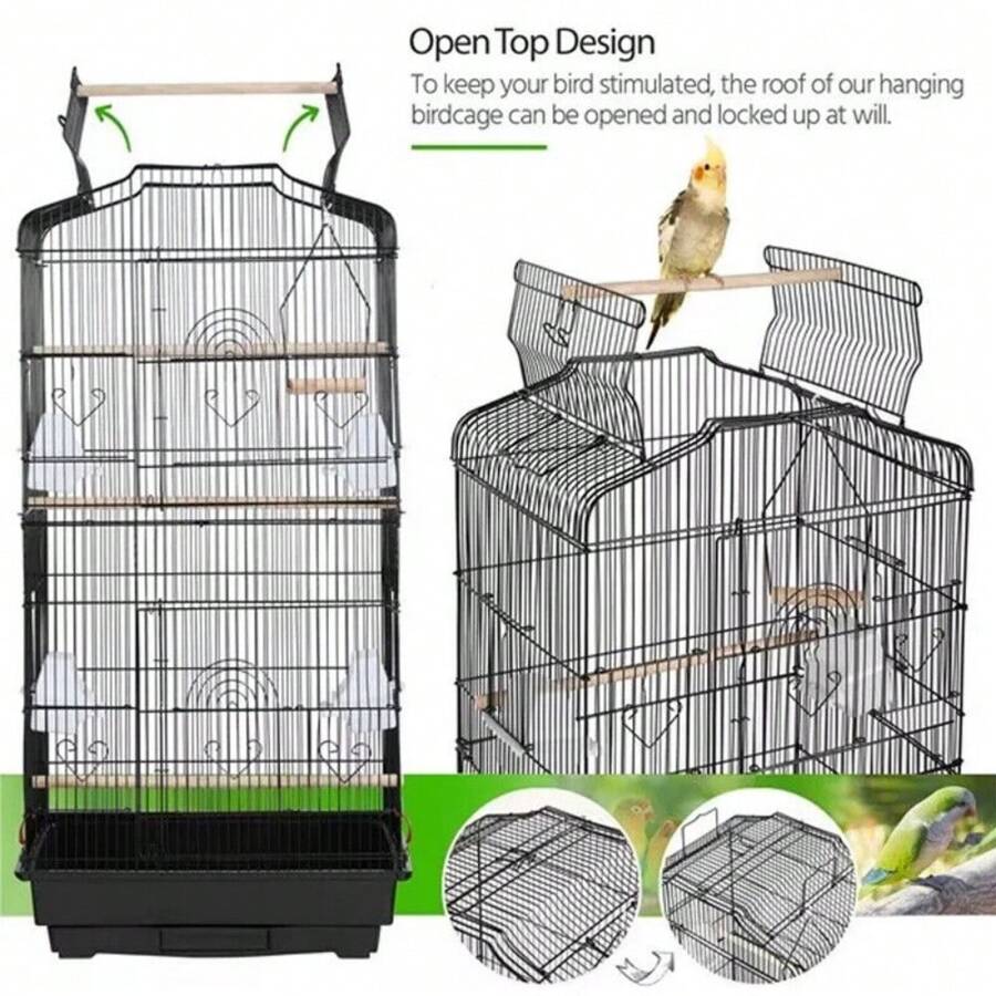 Budgie Cage Metal Parrot Bird Cage Open Top Bird Aviary For Cockatiels Canaries - Black - View 1