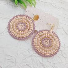 Pendientes de moda de estilo bohemio hechos a mano con diseño circular, pendientes de botón de acero inoxidable adecuados para uso diario o de fiesta de las mujeres
