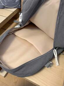 Jednoczęściowy plecak dla chłopców i dziewcząt z tkaniny sztruksowej, modny, swobodny, college'owy, świeży i prosty, plecak studencki, zapięcie na zamek błyskawiczny, odpowiedni do codziennego użytku o każdej porze roku