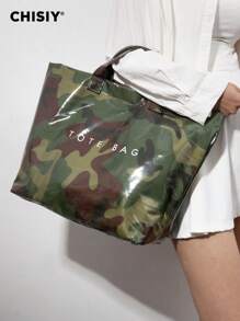One-Of-A-Kind Fashionable Minimalist Camouflage Pattern Special Material Plastic Elegant Bucket Bag, Versatile And Charming Ladies' Commuter Bag, Suitable For Work, Shopping, Holiday, Travel, Daily Gathering, Gift For Valentine's Day, Autumn/Winter Handbag - xanh quân đội - Xem 5