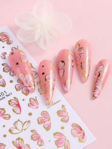 2 fogli di adesivi per unghie con fiori di ciliegio bronzati, bordo in pizzo dorato, petali rosa floreali primaverili 3D, decorazioni per manicure fai-da-te, affascinanti