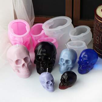 [Customer Favorite] Halloween Skull Candle Molds - DIY Epoxy Resin Silicone Craft Kit, White & Pink Skeleton Shapes For Festive Decorations - For Halloween & Party - Suitable For Crafters & DIY Enthusiasts - Perfect Gift For Halloween Lovers