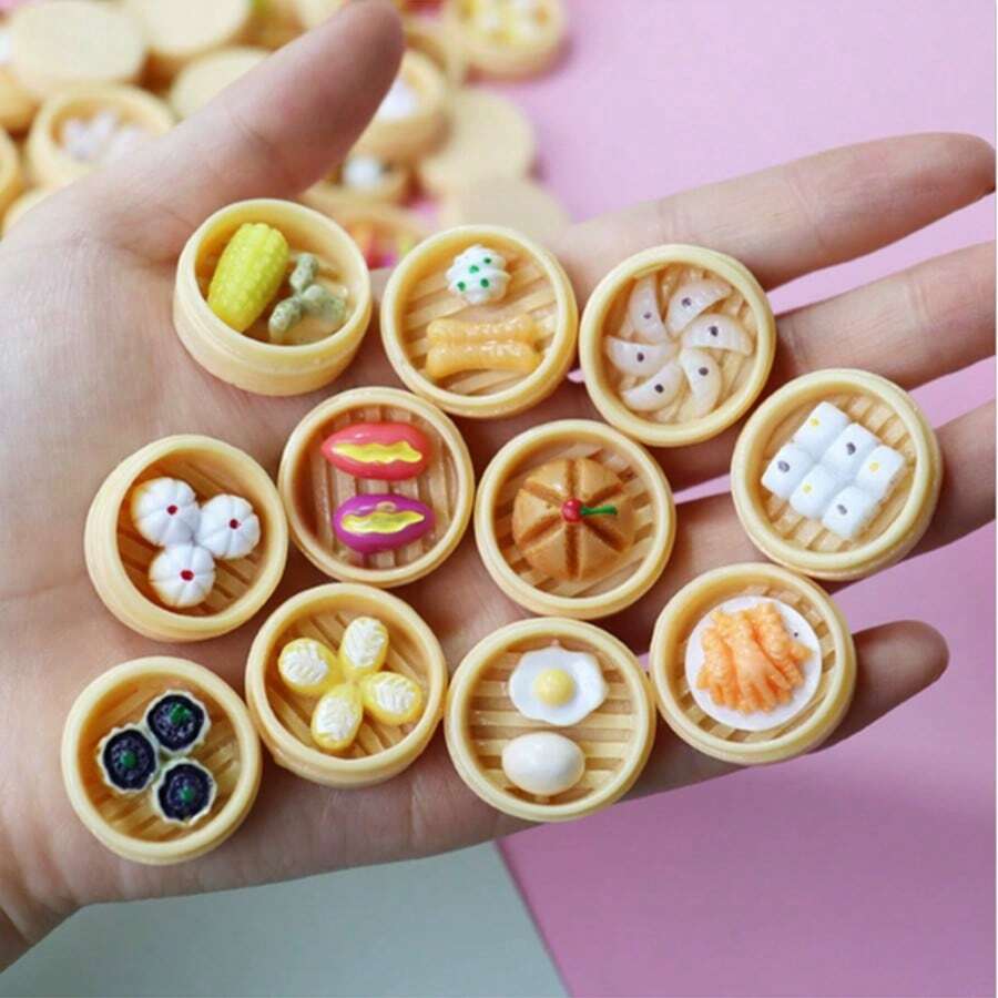 Miniature Steamed Bun Decorative Toy Food, New Simulation Small Steamer Bread Food Model, Tiny Steamer Recognition Miniature Supermarket Food Snack Dumpling Kitchen Decor, Play House Toys For Festival Gifts - Multicolor - View 1