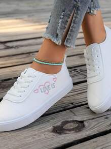 Women's White Sneakers, Versatile Casual Flat Lightweight Sports Shoes - White - View 2