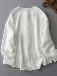 LUCIDVUE 1pc Women's Improved Cheongsam Retro Style Chinese Button Collar Long Sleeve Shirt, New Retro Style Loose Casual Jacket, Spring/Summer