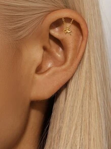 1PC 925 Sterling Silver Butterflies Flowers Chain Stars Flat Back Cartilage Tassel Helix Piercing Fine Jewelry For Daily Wear Wedding Party Engagement Anniversary Valentine's Day - Gold - View 17