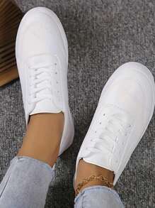 Women's White Sneakers, Casual Sporty Shoes, Comfortable Lightweight Flat Versatile Footwear - White - View 6